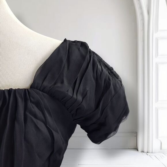 Vintage 50s Silk Midi Cocktail Dress Size 4 Black Ruched Empire Waist Bombshell - Picture 10 of 16